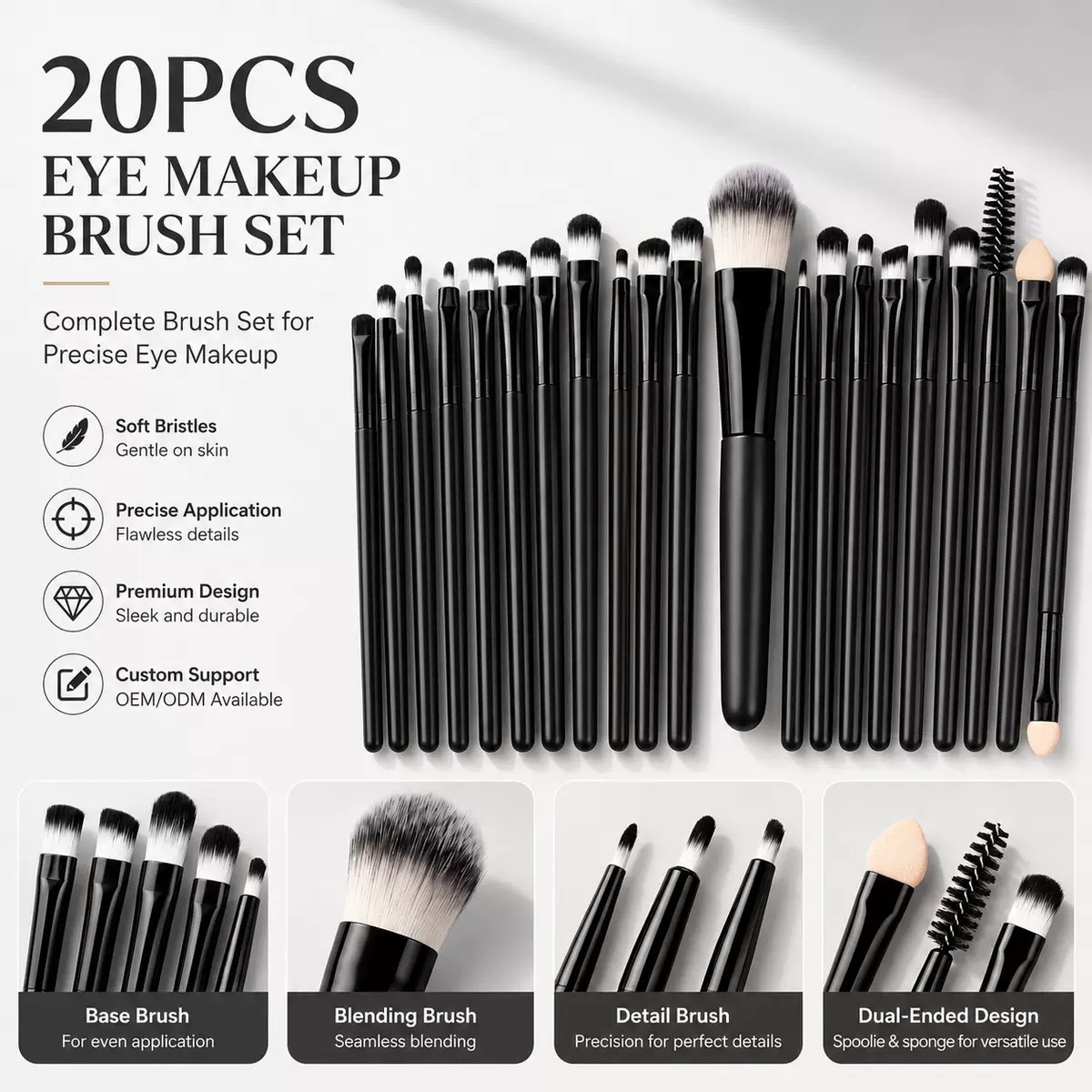 Group Head Brush - 20 Adet Profesyonel Makyaj Fırçası Seti